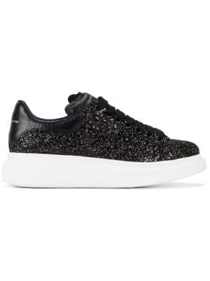 Alexander McQueen Black Glitter Platform Sneakers - Zwart