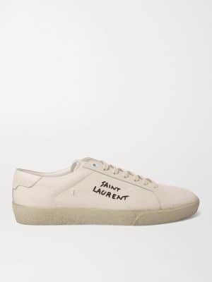 SAINT LAURENT - SL/06 Court Classic Leather-Trimmed Logo-Embroidered Distressed Canvas Sneakers - Men - White - EU 39