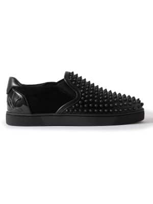 Christian Louboutin - Fun Sailor Studded Leather and Suede Slip-On Sneakers - Men - Black - EU 42