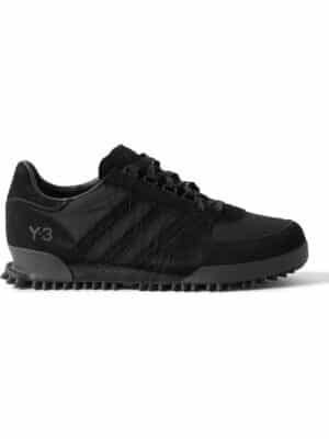 Y-3 - Marathon Distressed Suede and Shell Sneakers - Men - Black - UK 9.5