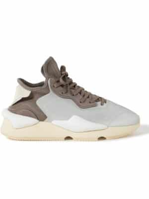 Y-3 - Kaiwa Neoprene-Trimmed Full-Grain Leather Sneakers - Men - Gray - UK 10.5