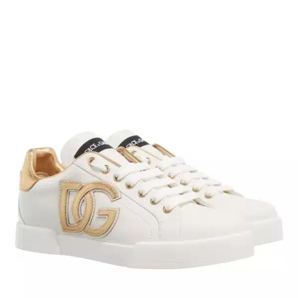 Dolce&Gabbana Sneakers - Logo Plaque Lace Up Sneakers in wit
