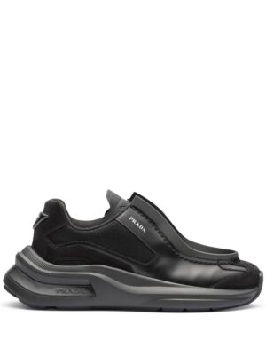 Prada Brushed leather sneakers with bike fabric and suede elements - Zwart