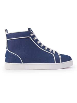 Christian Louboutin - Logo-Embroidered Leather-Trimmed Denim High-Top Sneakers - Men - Blue - EU 44