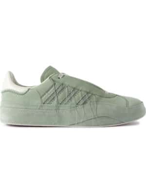 Y-3 - Gazelle Distressed Leather-Trimmed Suede Sneakers - Men - Green - UK 7