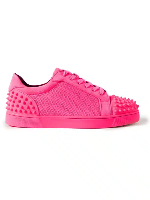 Christian Louboutin - Seavaste 2 Studded Mesh and Suede Sneakers - Men - Pink - EU 42