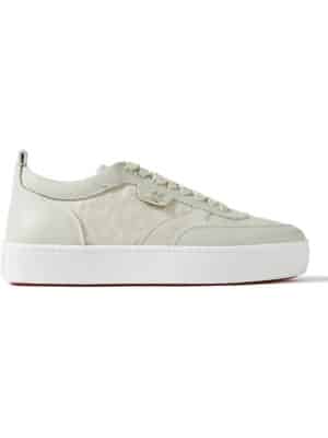 Christian Louboutin - Happyrui Suede-Trimmed Leather and Canvas-Jacquard Sneakers - Men - Gray - EU 41