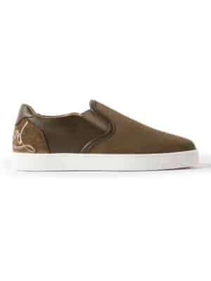 Christian Louboutin - Fun Sailor Leather-Trimmed Perforated Suede Slip-On Sneakers - Men - Green - EU 43.5