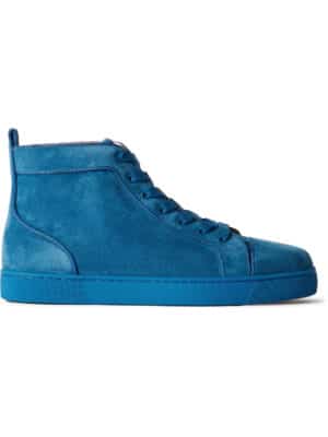 Christian Louboutin - Louis Logo-Embellished Grosgrain-Trimmed Suede High-Top Sneakers - Men - Blue - EU 42