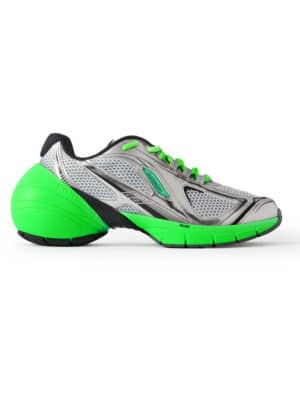 Givenchy - TK-MX Runner Faux Metallic Leather-Trimmed Mesh Sneakers - Men - Green - EU 44