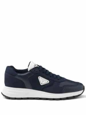 Prada triangle-logo leather sneakers - Blauw