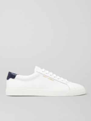 SAINT LAURENT - Andy Snake Effect-Trimmed Perforated Leather Sneakers - Men - White - EU 40.5