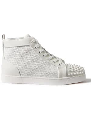 Christian Louboutin - Lou Spikes Orlato Studded Leather and Mesh High-Top Sneakers - Men - White - EU 40
