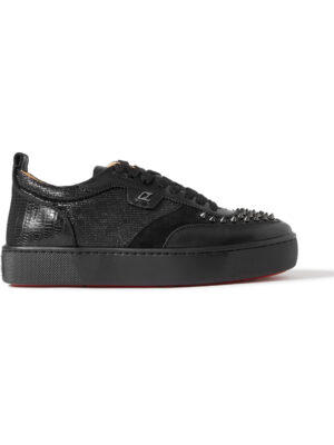 Christian Louboutin - Happrui Spikes Suede and Leather-Trimmed Mesh Sneakers - Men - Black - EU 42.5