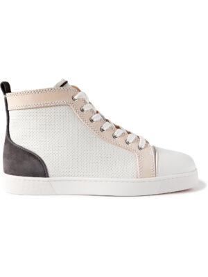 Christian Louboutin - Louis Suede-Trimmed Perforated Leather High-Top Sneakers - Men - White - EU 41