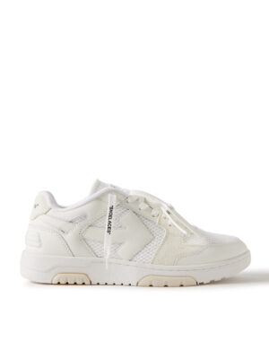 Off-White - Out of Office Suede-Trimmed Leather and Mesh Sneakers - Men - Silver - EU 40