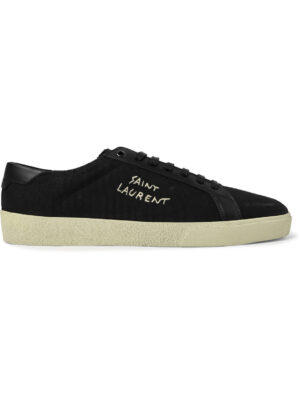 SAINT LAURENT - Court Classic SL/06 Leather-Trimmed Logo-Embroidered Distressed Canvas Sneakers - Men - Black - EU 39